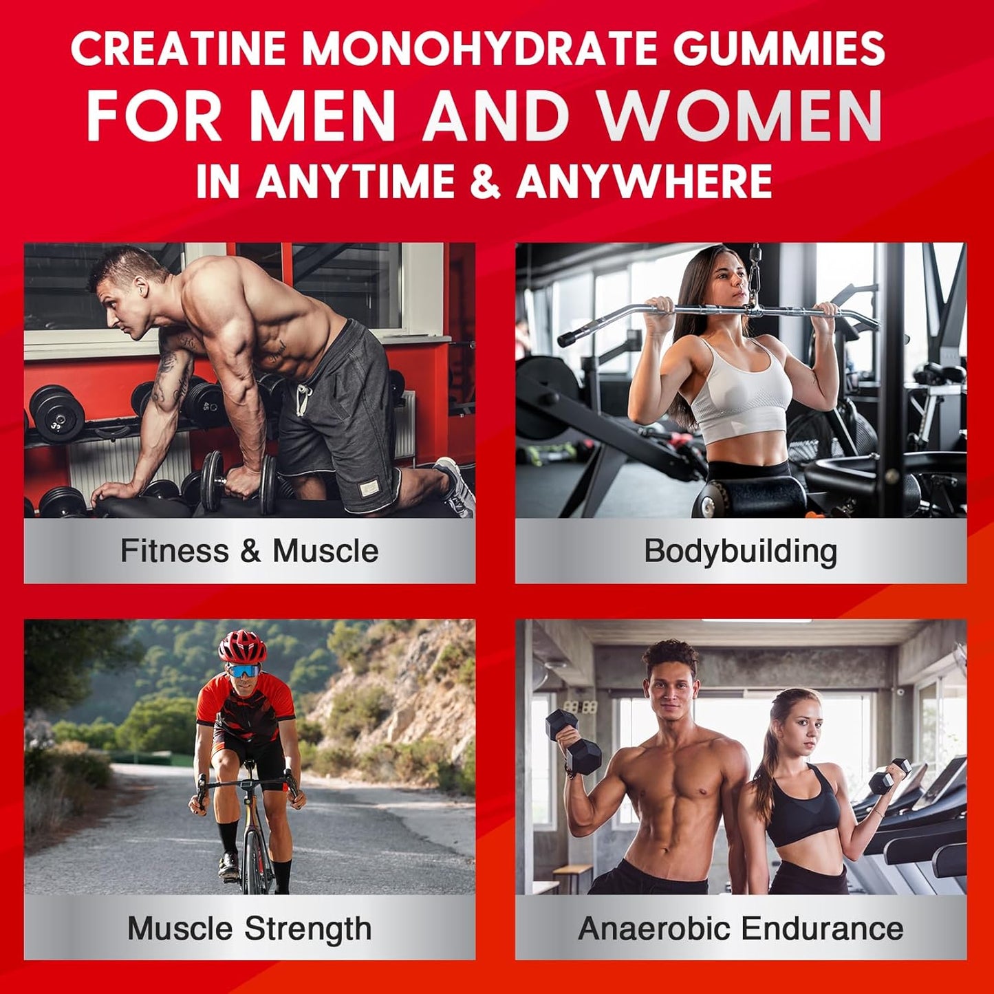 Organic Vegan Creatine Monohydrate Gummies for Maximum Strength and Energy - Pre-Workout Supplement with Taurine and Vitamins B6 B12 - 120 Count for Men and Women