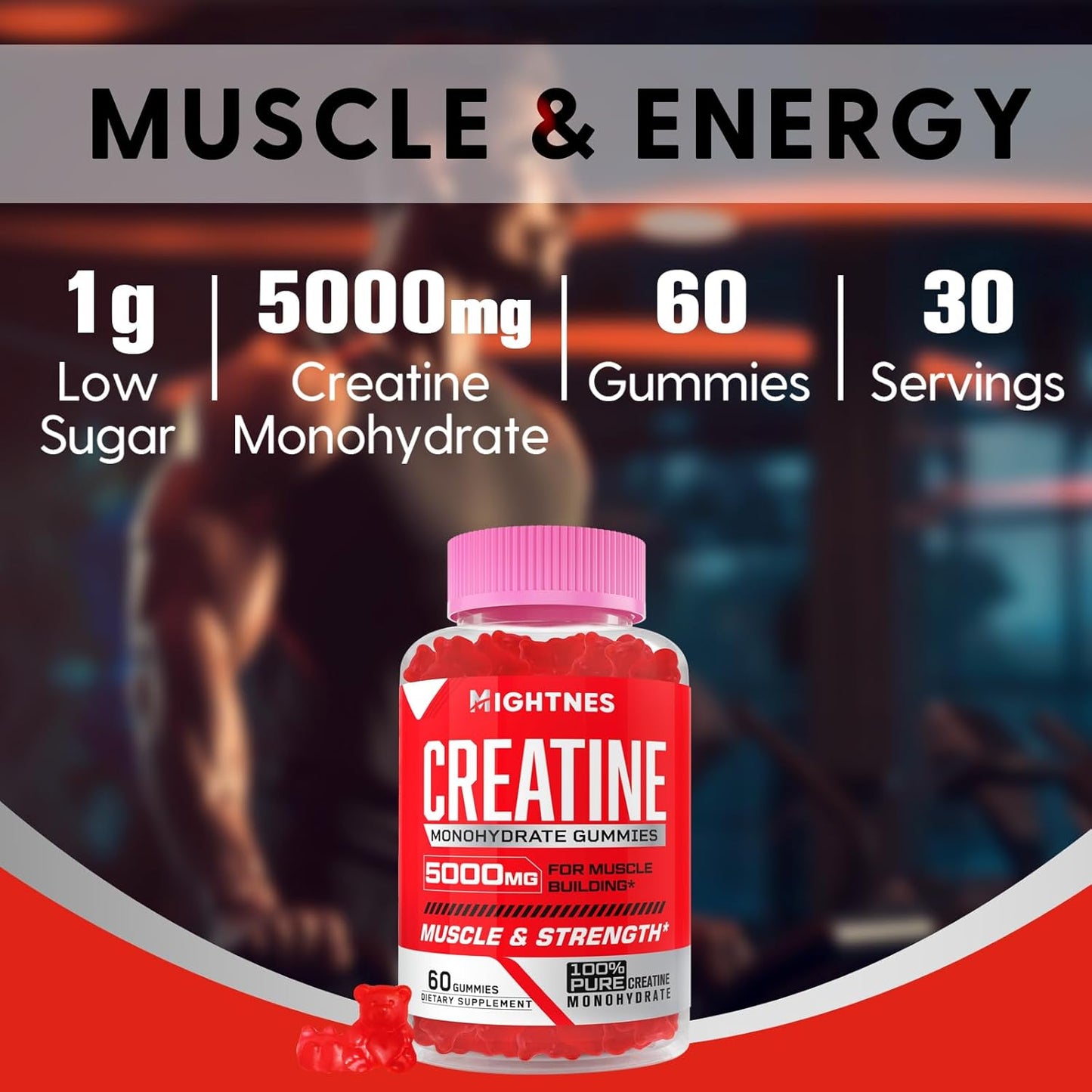 Organic Vegan Creatine Monohydrate Gummies for Maximum Strength and Energy - Pre-Workout Supplement with Taurine and Vitamins B6 B12 - 120 Count for Men and Women
