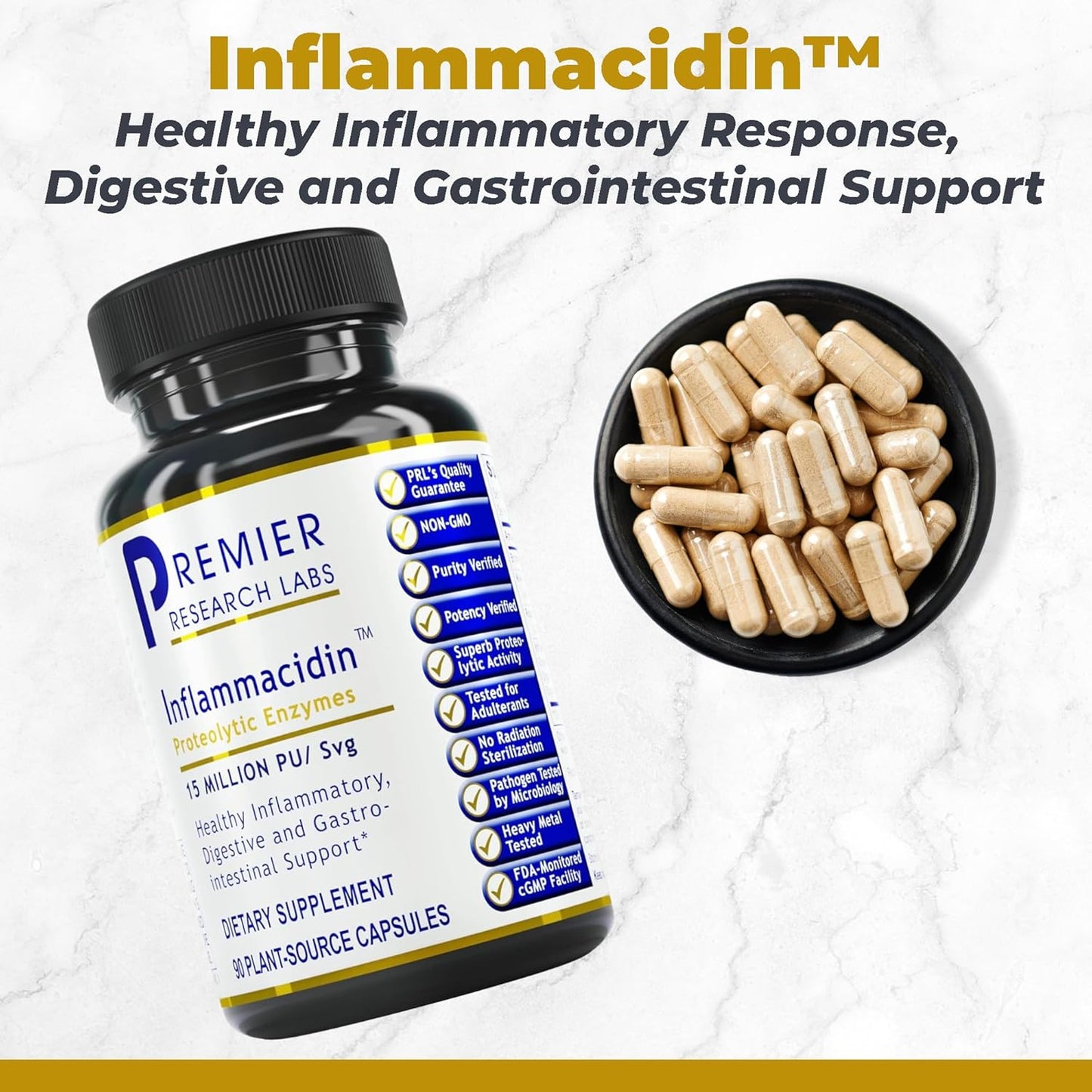 Organic Vegan Digestive Enzymes - Premier Research Labs Inflammacidin - Supports GI Health - 90 Capsules
