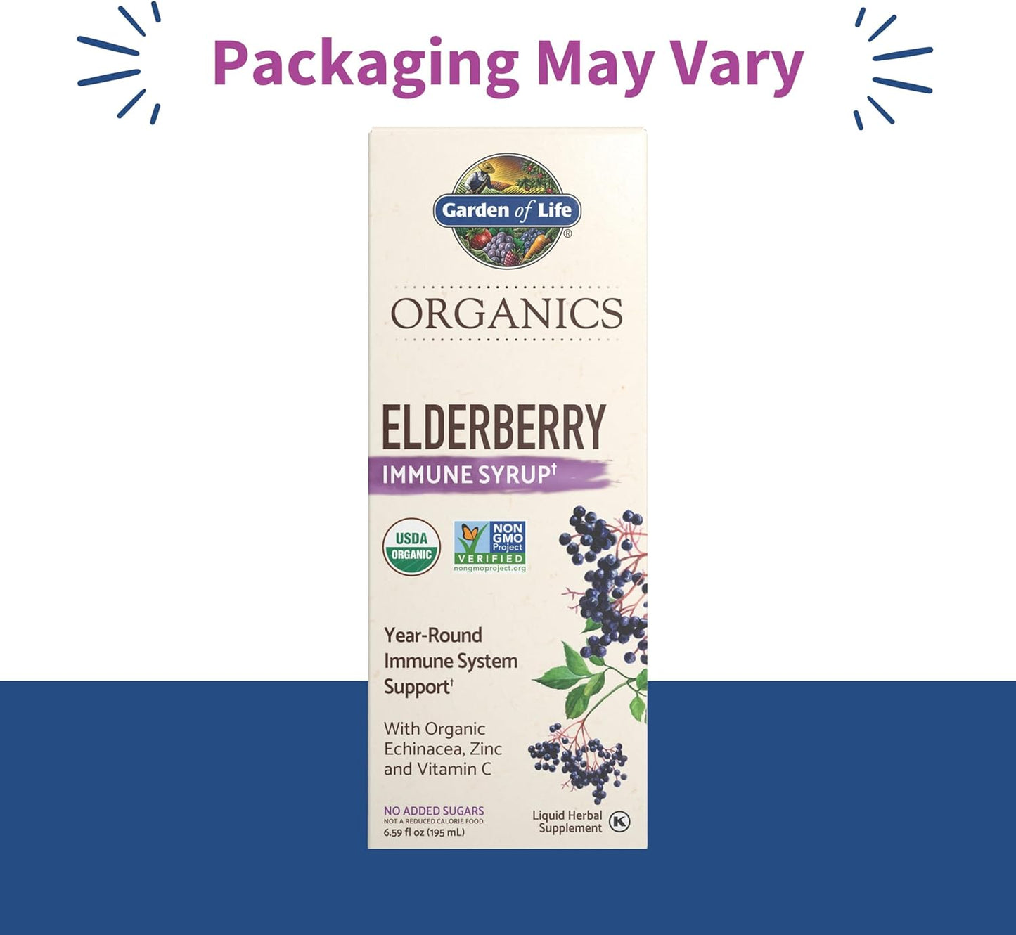 Organic Vegan Elderberry Immune Syrup for Kids & Adults - 6.59 fl oz - Sambucus, Echinacea, Zinc, Vitamin C - Sugar-Free - Gluten Free Herbal Supplement by Garden of Life Organics