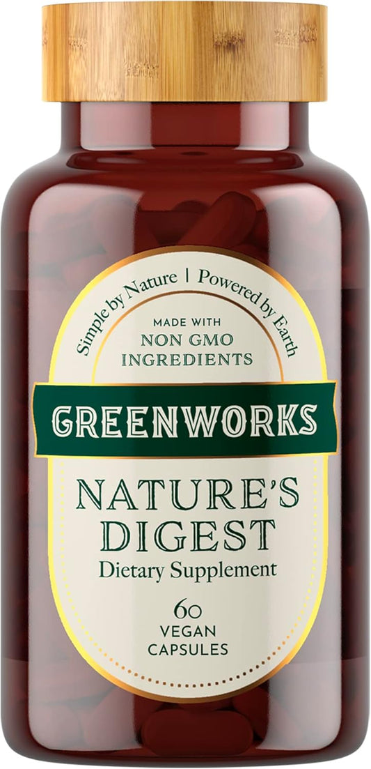Organic Vegan Greenworks Nature's Digest Capsules - Advanced Daily Digestive Support for Healthy Gut and Microbiome - Non-GMO - 60 Count