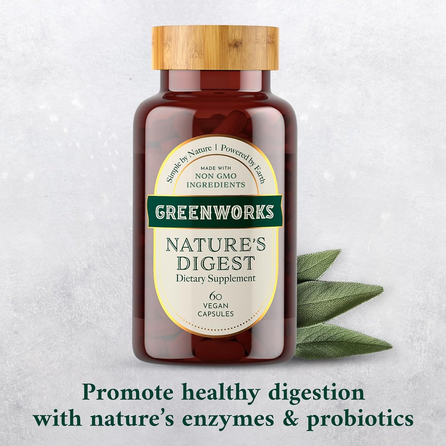 Organic Vegan Greenworks Nature's Digest Capsules - Advanced Daily Digestive Support for Healthy Gut and Microbiome - Non-GMO - 60 Count