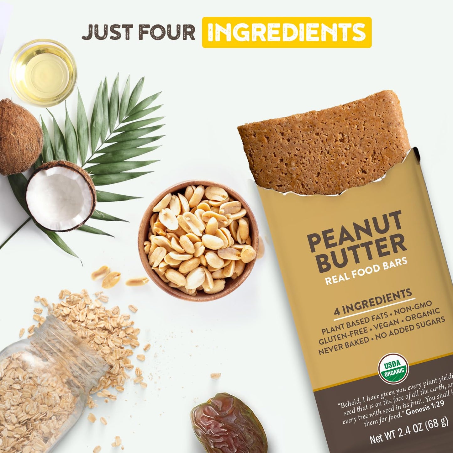 Organic Vegan High Protein Bar with Peanut Butter - Low Sugar Meal Replacement, Non GMO, Plant Based, Gluten Free - Crafted for Enjoyment, Not Storage