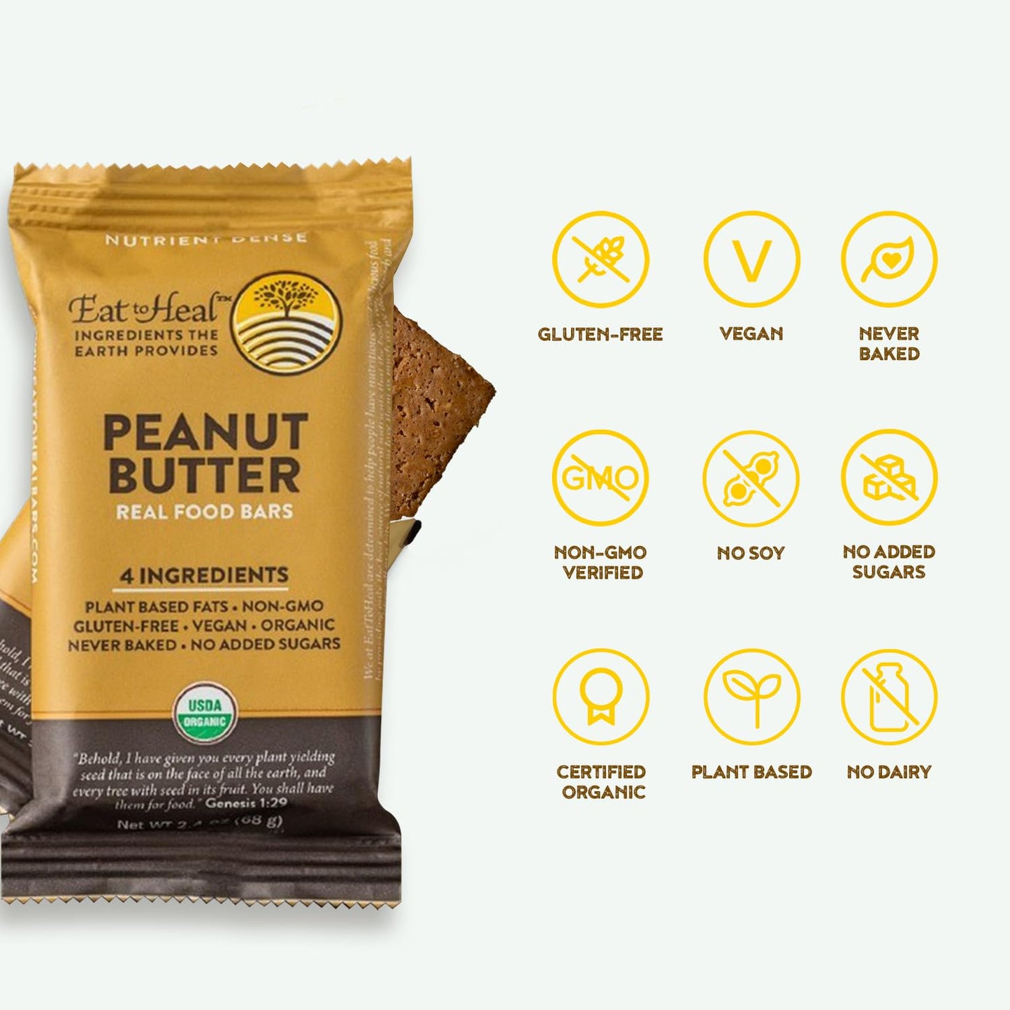 Organic Vegan High Protein Bar with Peanut Butter - Low Sugar Meal Replacement, Non GMO, Plant Based, Gluten Free - Crafted for Enjoyment, Not Storage