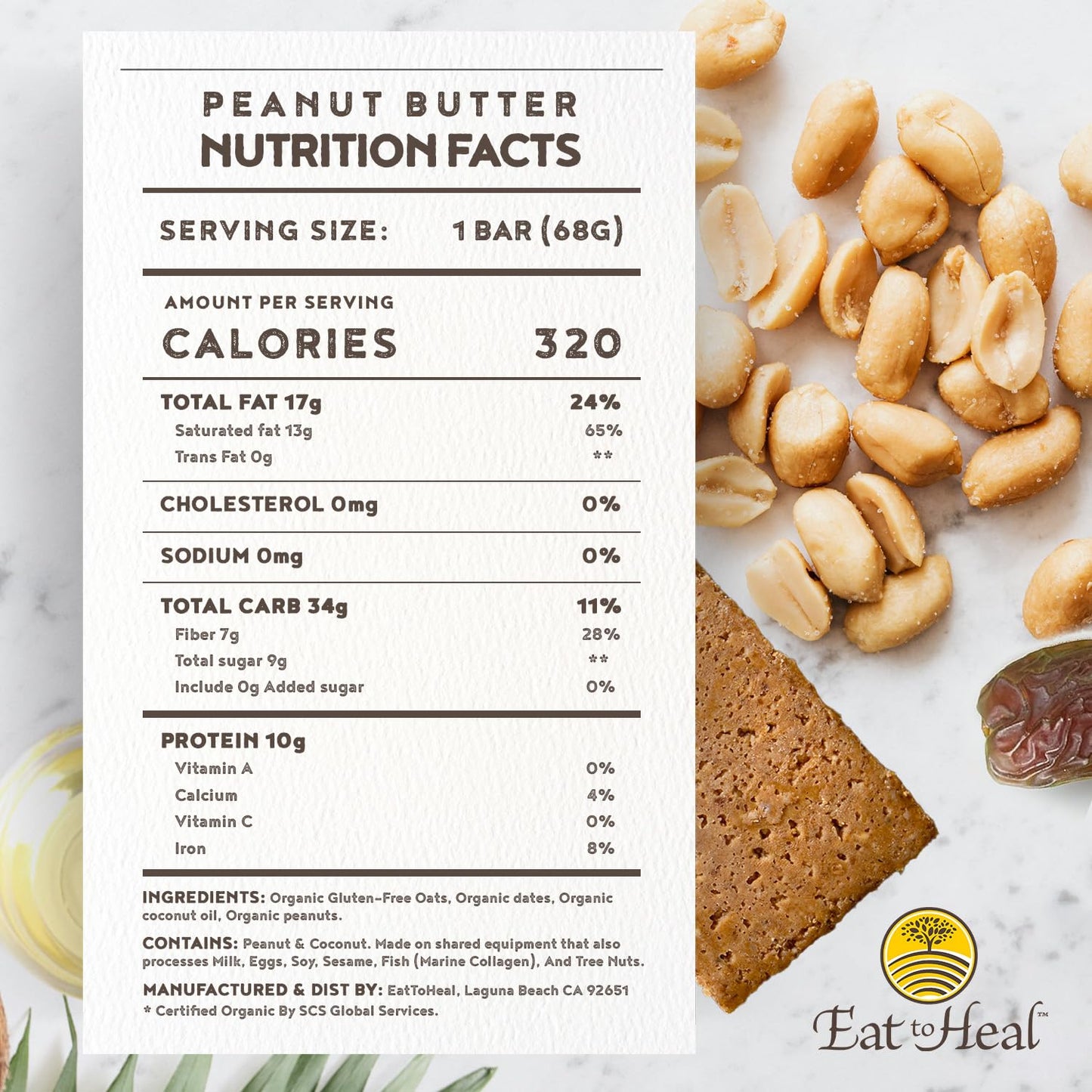 Organic Vegan High Protein Bar with Peanut Butter - Low Sugar Meal Replacement, Non GMO, Plant Based, Gluten Free - Crafted for Enjoyment, Not Storage