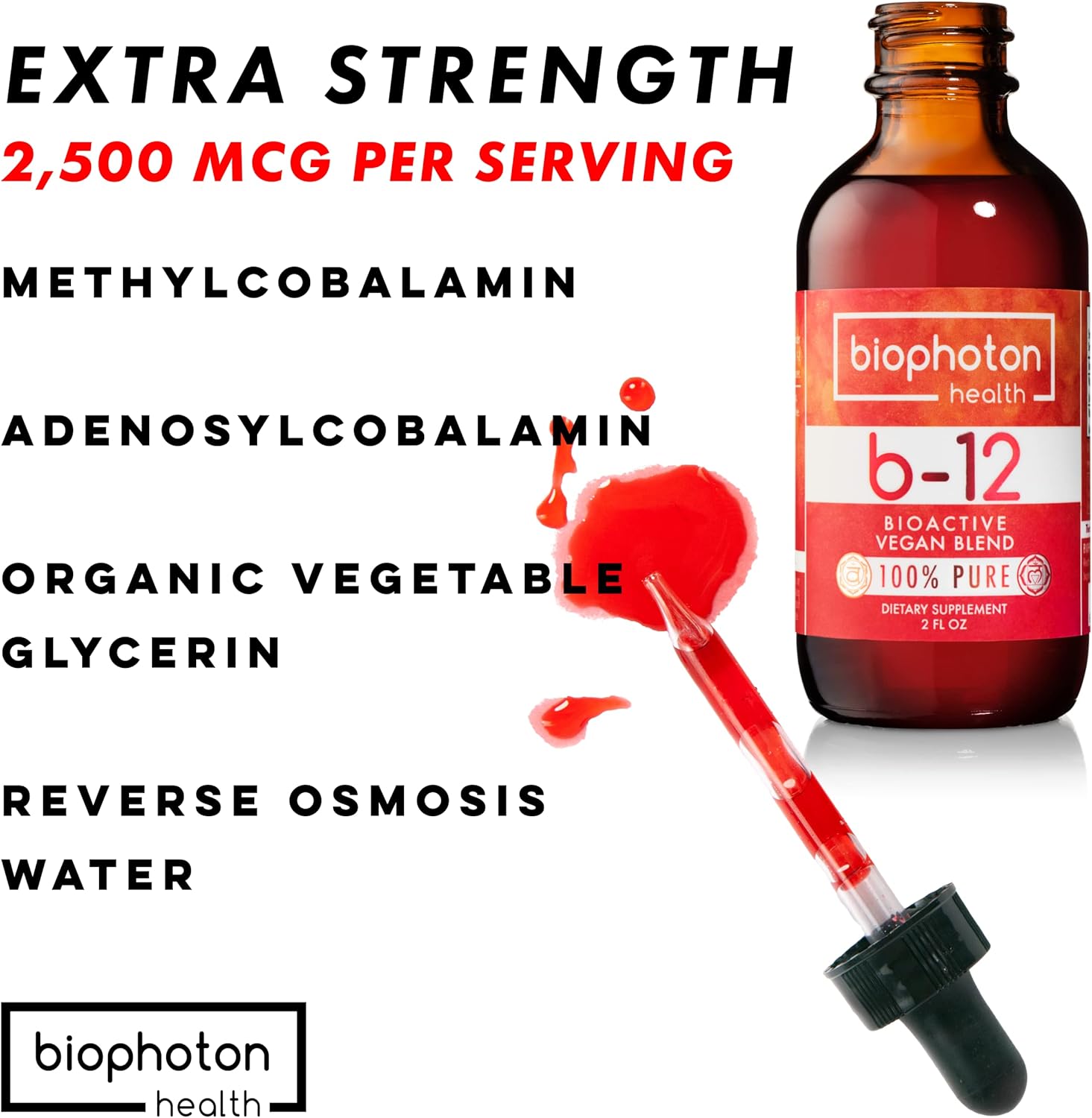 Organic Vegan Liposomal Vitamin B12 Liquid Supplement - Methyl Blend - Non GMO & Sugar-Free - 2 Fl Oz