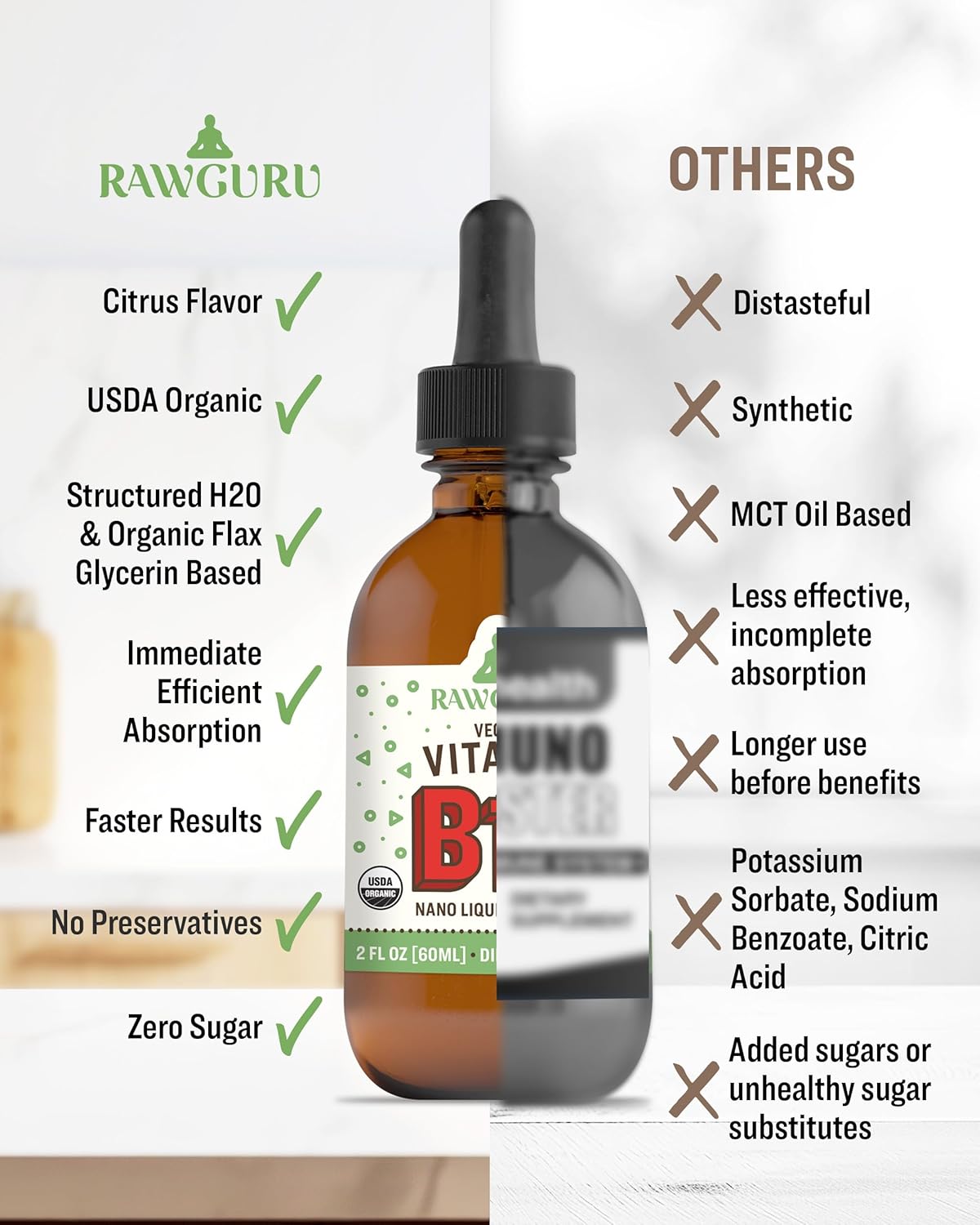 Organic Vegan Liquid B12 Supplement with Trace Minerals - Nano-Processed Immune Support Tincture - 60 Servings, 60 ml - Vegan Drops