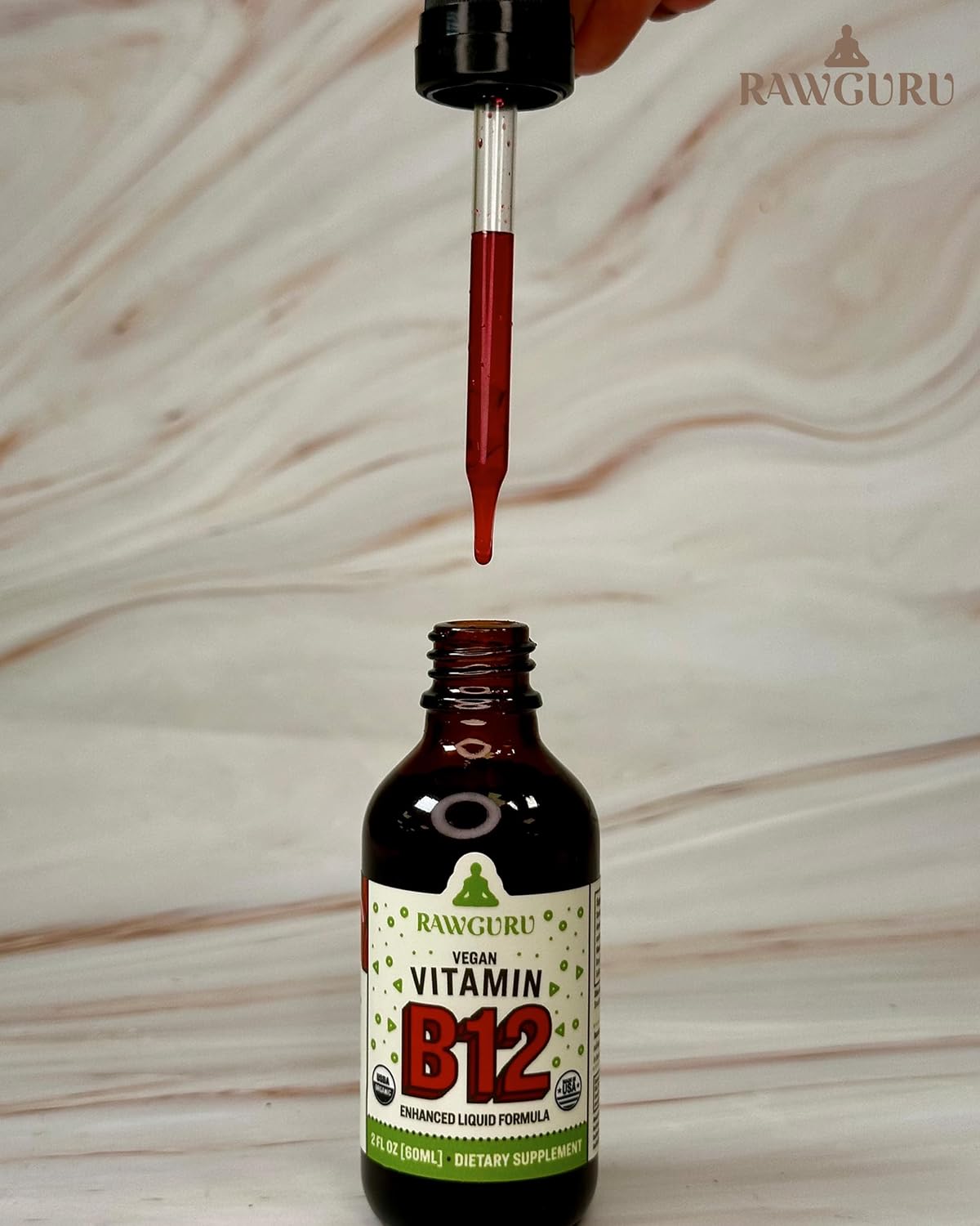 Organic Vegan Liquid B12 Supplement with Trace Minerals - Nano-Processed Immune Support Tincture - 60 Servings, 60 ml - Vegan Drops