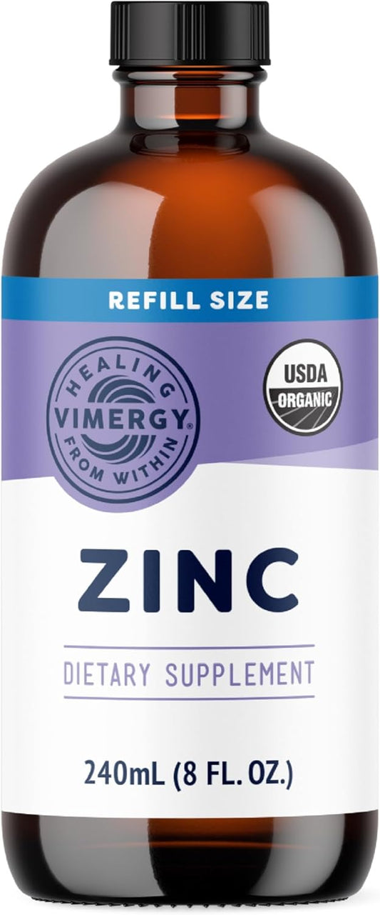 Organic Vegan Liquid Zinc Refill - Immune Support for Healthy Bones & Skin - Fast-Absorbing Formula - 120 Servings