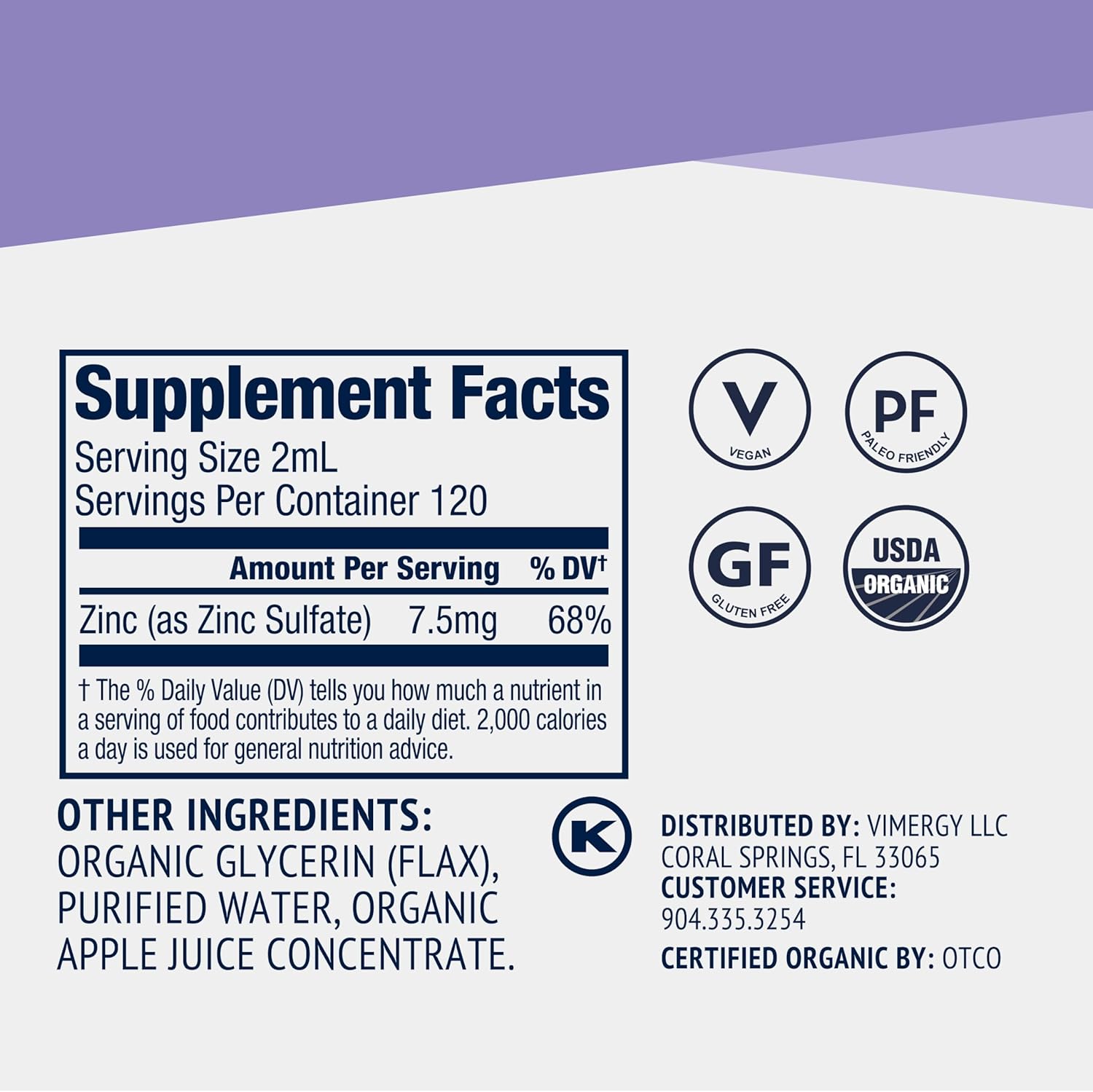 Organic Vegan Liquid Zinc Refill - Immune Support for Healthy Bones & Skin - Fast-Absorbing Formula - 120 Servings