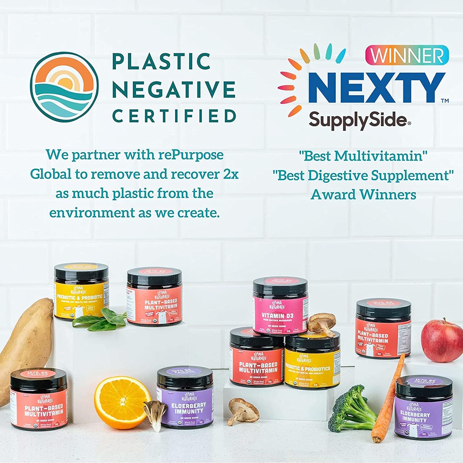 Organic Vegan Llama Naturals Cherry Gummy Vitamins for Kids - No Added Sugar, Whole Food Multivitamin - 90 ct Chewable Toddler Gummies