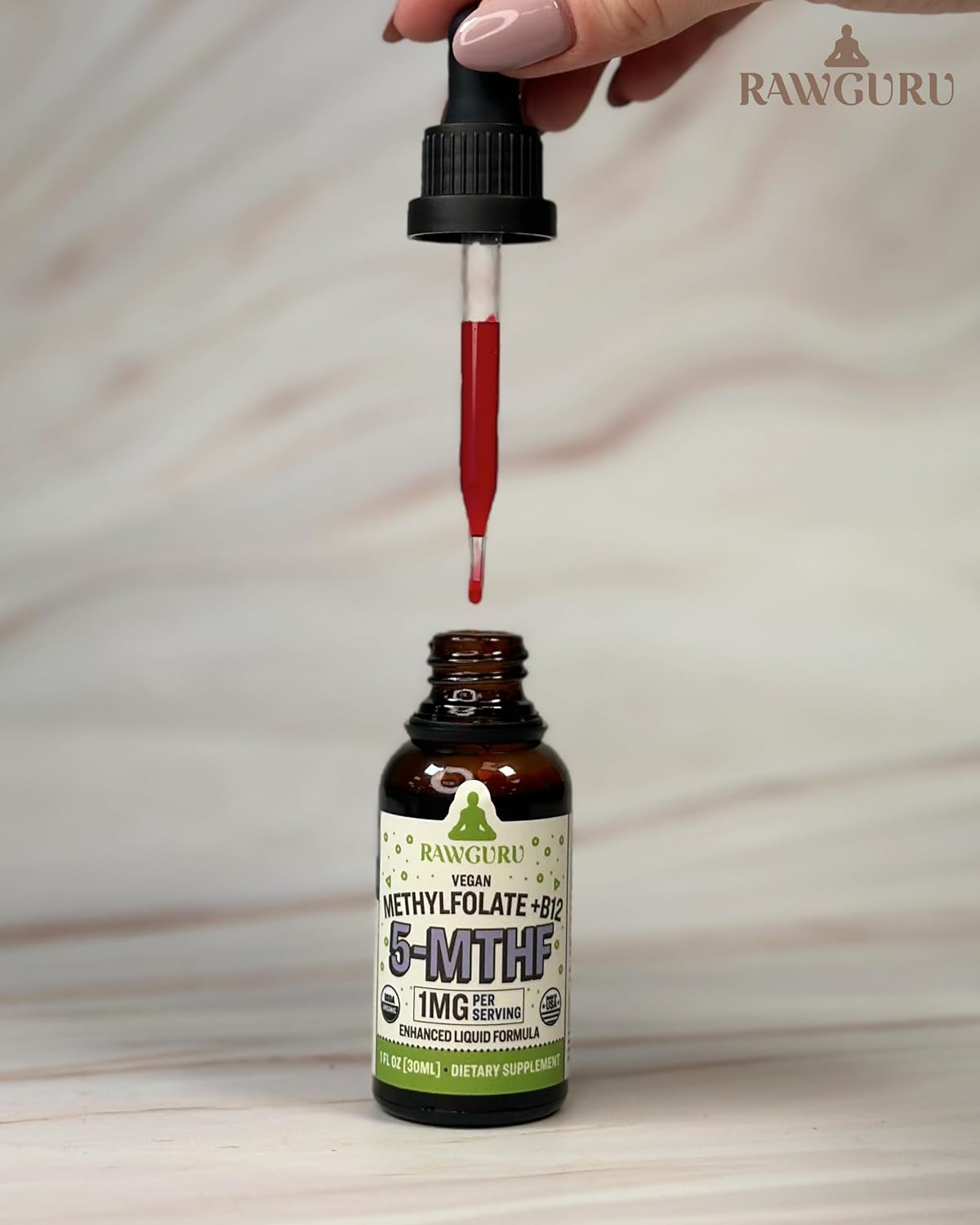 Organic Vegan Methylfolate 1mg with Vitamin B12 - Enhanced Liquid Drops with Trace Minerals - 300 Servings per 30 ml - Pack of 3