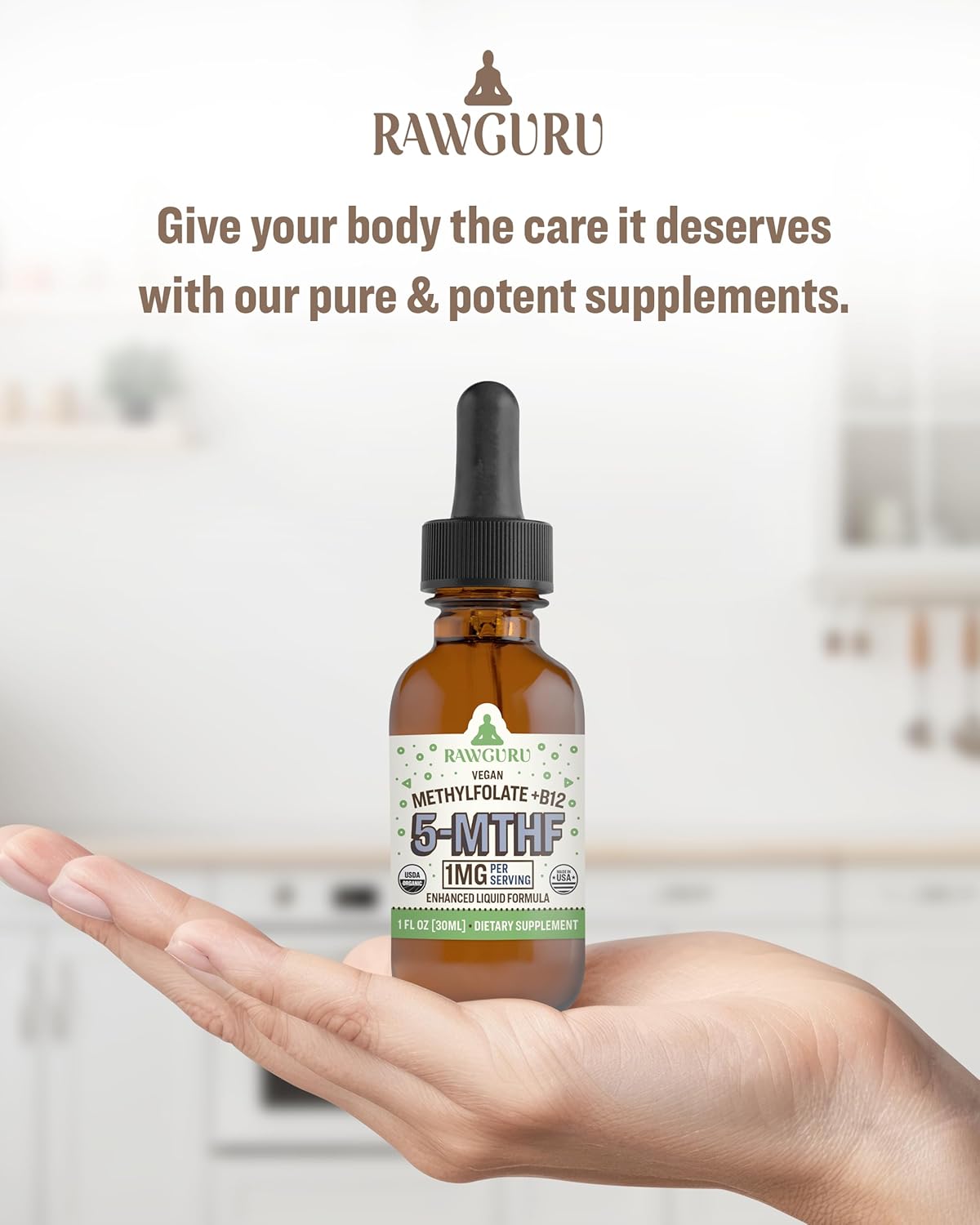 Organic Vegan Methylfolate 1mg with Vitamin B12 Liquid Drops - Nano-Processed Formula with Trace Minerals - Pack of 2, 300 Servings