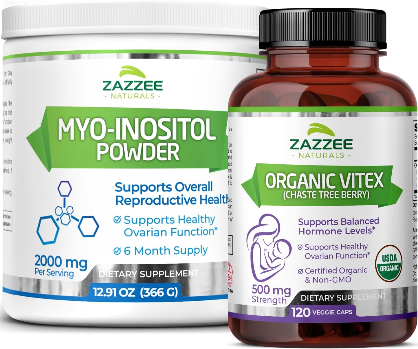 Organic Vegan Myo-Inositol Powder with USDA Organic Vitex Capsules - Non-GMO and All-Natural