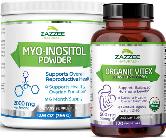 Organic Vegan Myo-Inositol Powder with USDA Organic Vitex Capsules - Non-GMO and All-Natural
