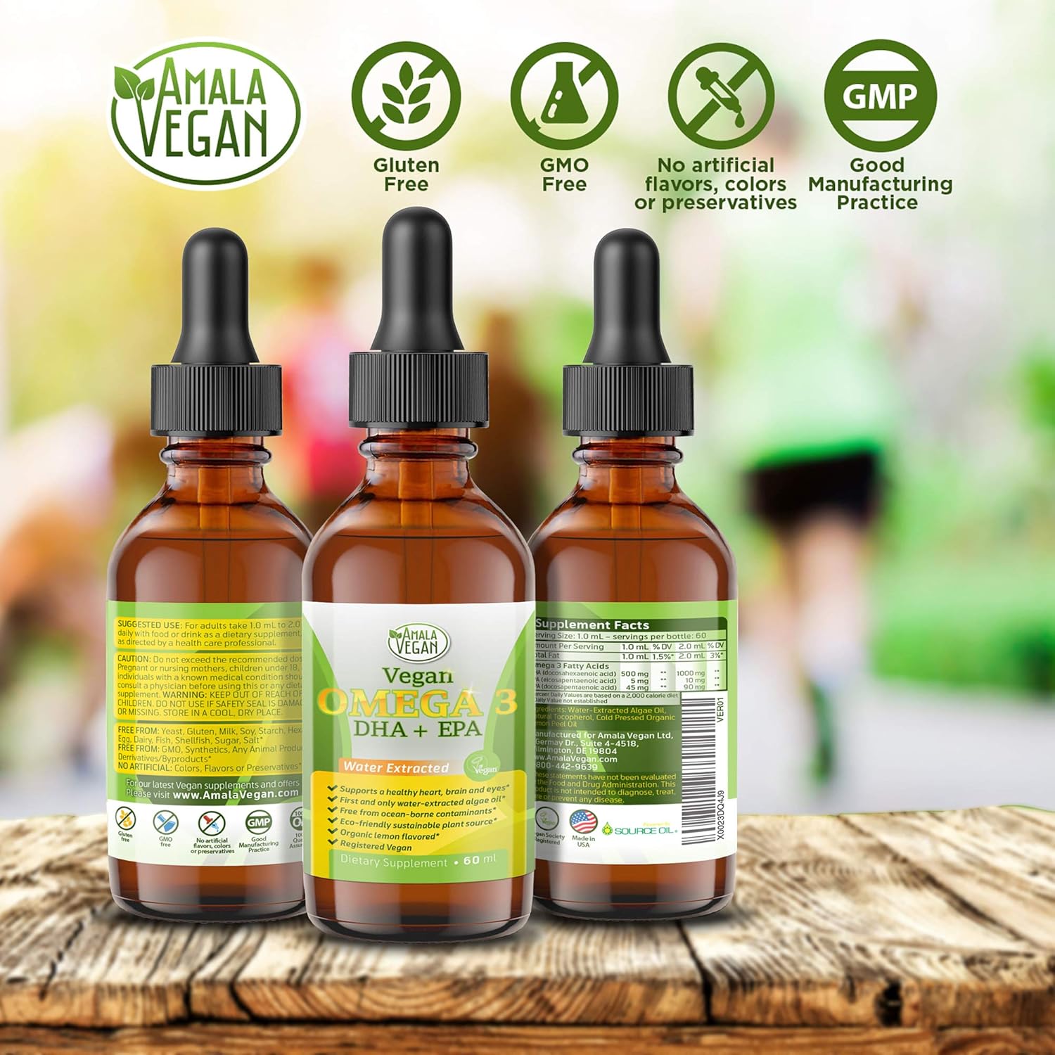Organic Vegan Omega 3 Liquid Supplement with Algae Oil for Immune, Heart, Brain & Joint Health - Non GMO - 60 Doses