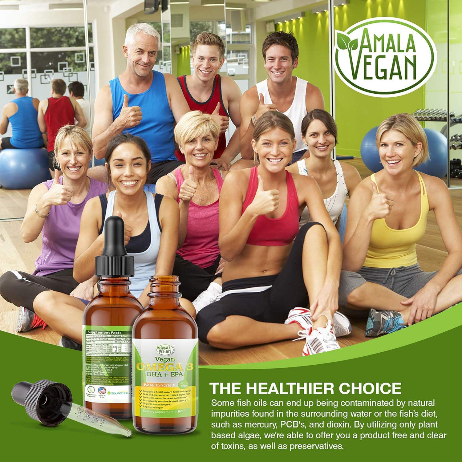 Organic Vegan Omega 3 Liquid Supplement with Algae Oil for Immune, Heart, Brain & Joint Health - Non GMO - 60 Doses