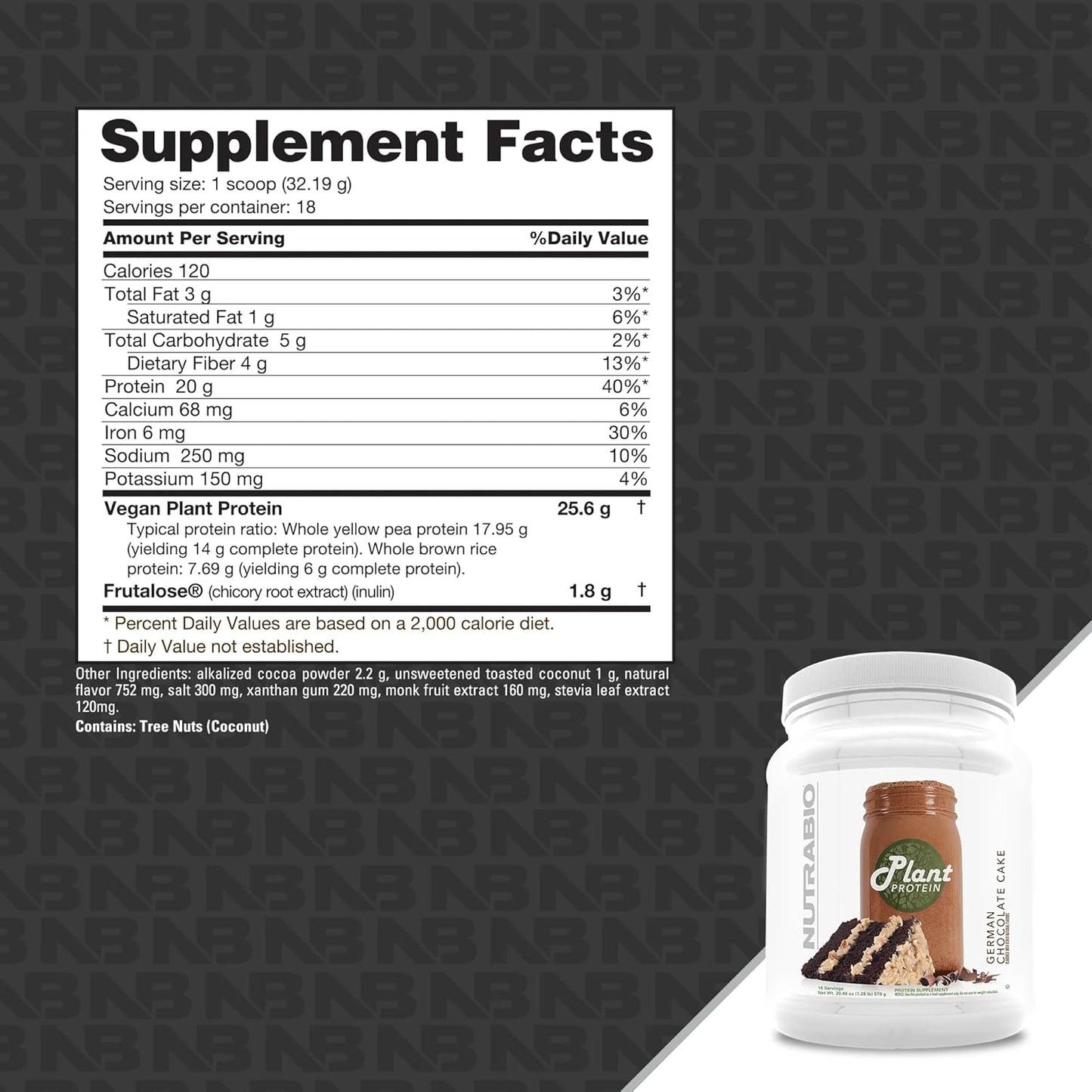Organic Vegan Plant Protein Powder - German Chocolate Cake Flavor - 20g Protein per Serving - Lactose and Dairy Free - 18 Servings