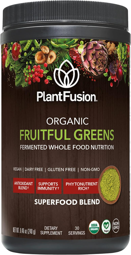 Organic Vegan PlantFusion Super Greens Powder with Probiotics & Prebiotic Fiber - 8.46 oz - Non-GMO - Gluten-Free - 30 Servings