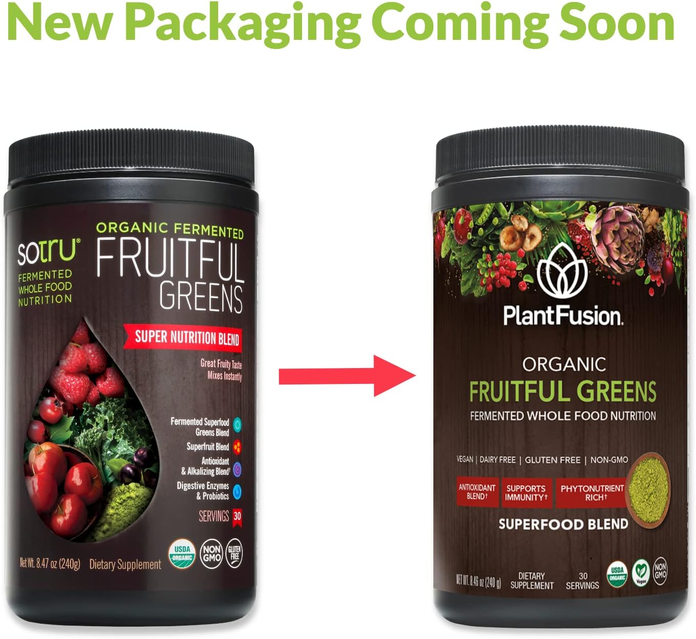 Organic Vegan PlantFusion Super Greens Powder with Probiotics & Prebiotic Fiber - 8.46 oz - Non-GMO - Gluten-Free - 30 Servings