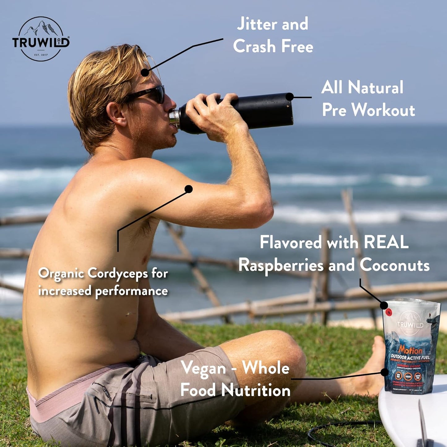 Organic Vegan Pre Workout Powder Drink Mix with Electrolytes for Men & Women - No Jitters, Plant Based, BioPerine, 20 Servings