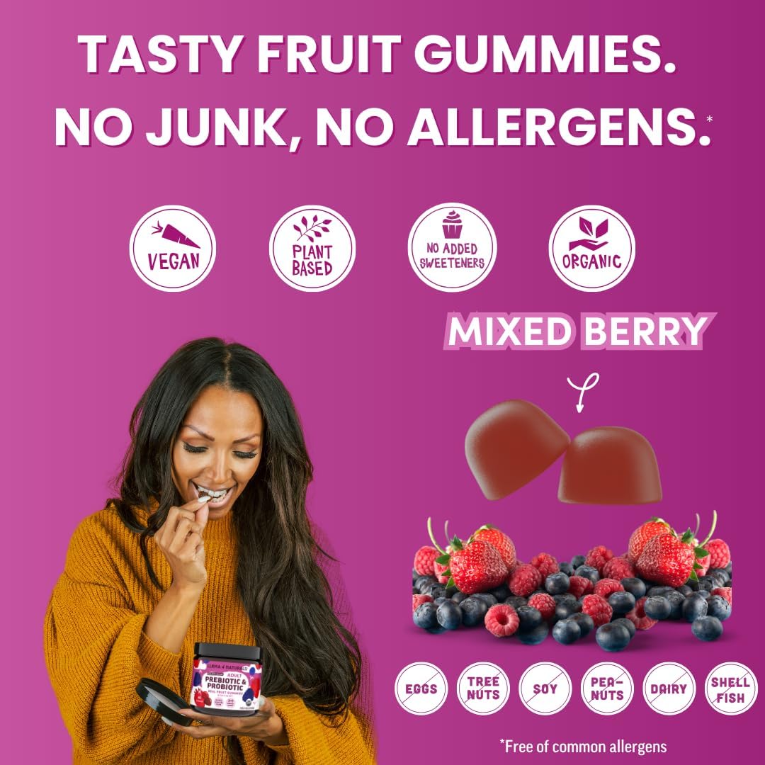 Organic Vegan Prebiotic & Probiotic Gummies for Adults | Llama Naturals Mixed Berry Synbiotics | Gut Health Support | 5B CFU, 60 ct