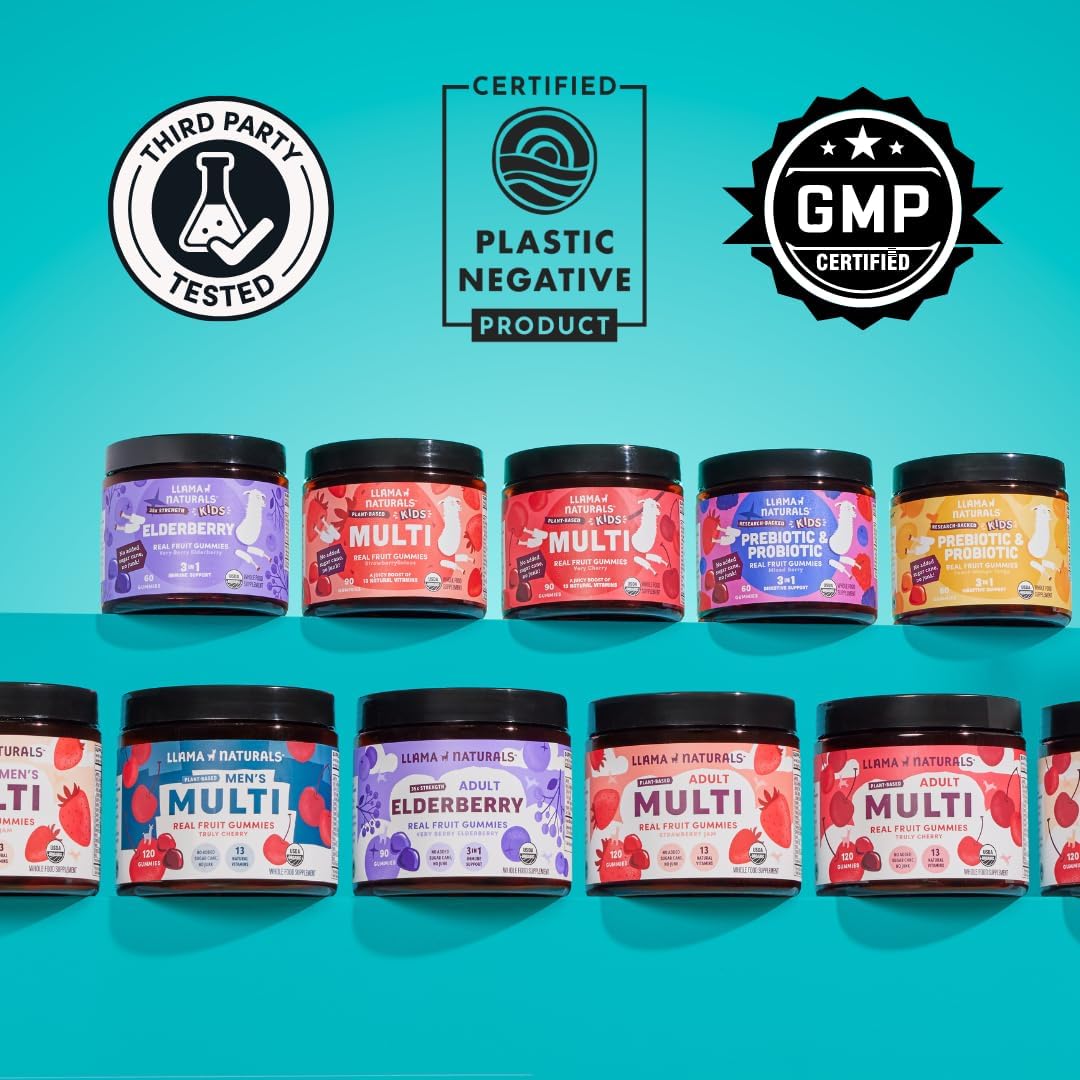 Organic Vegan Prebiotic & Probiotic Gummies for Adults | Llama Naturals Mixed Berry Synbiotics | Gut Health Support | 5B CFU, 60 ct