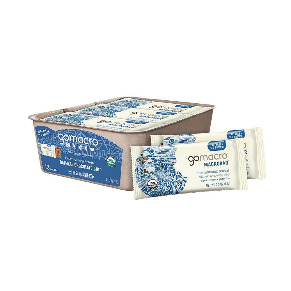 Organic Vegan Protein Bars - Oatmeal Chocolate Chip Flavor, 2.3 Ounce Bars, 12 Count