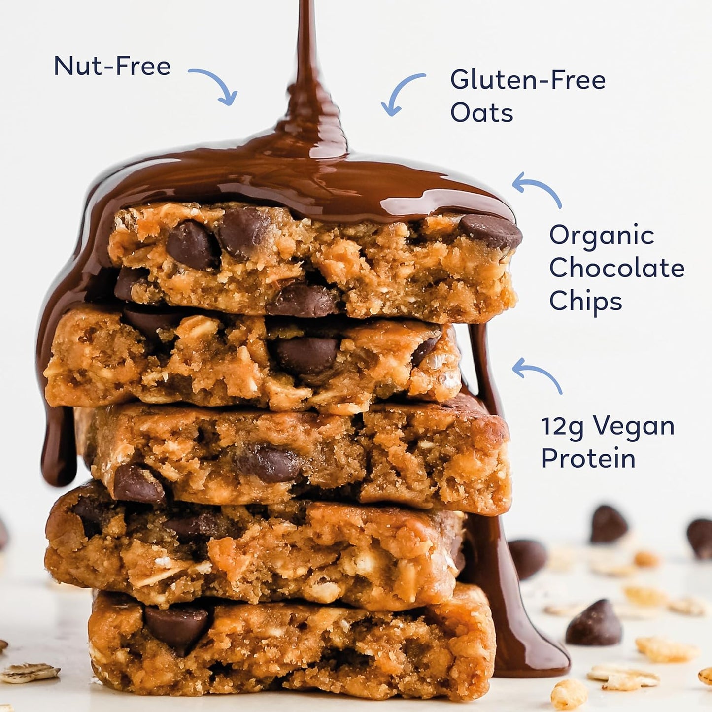 Organic Vegan Protein Bars - Oatmeal Chocolate Chip Flavor, 2.3 Ounce Bars, 12 Count