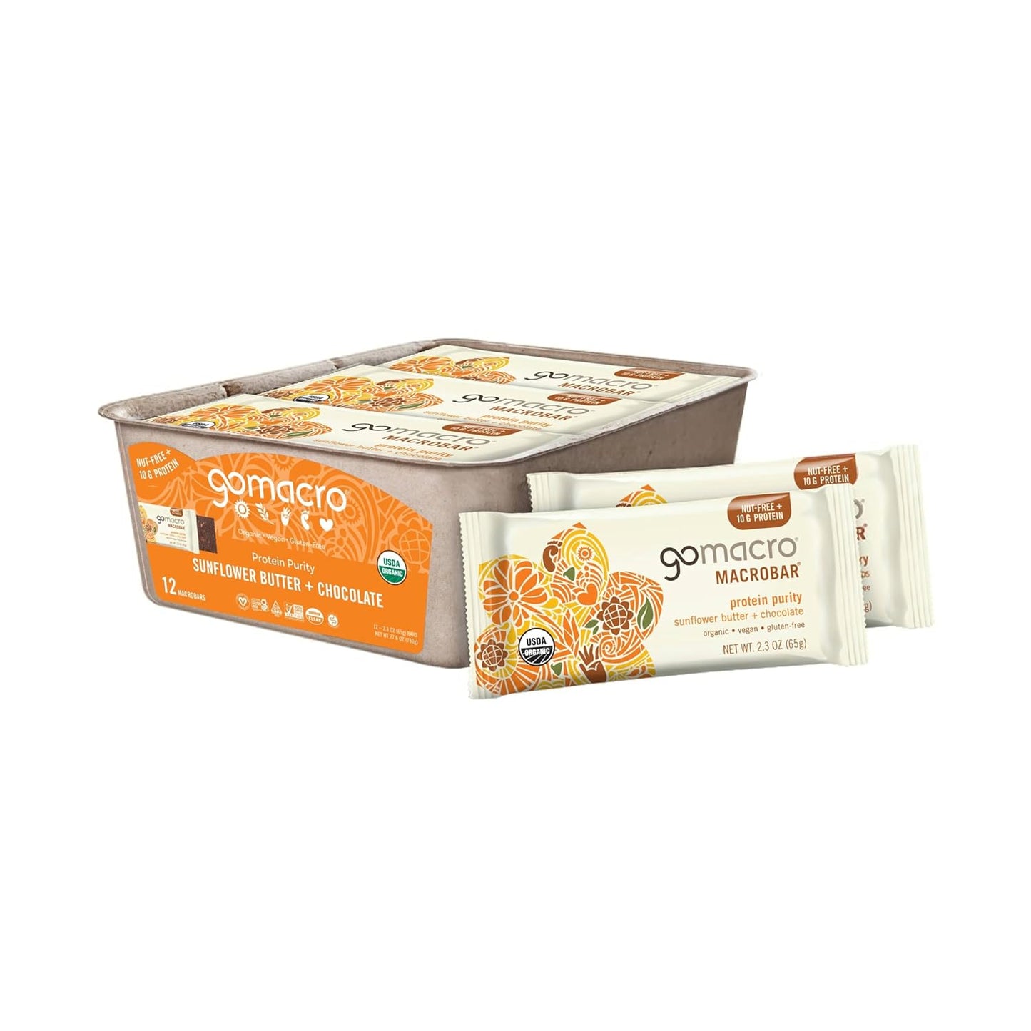Organic Vegan Protein Bars - Sunflower Butter + Chocolate, 2.3 oz Bars, 12 Pack