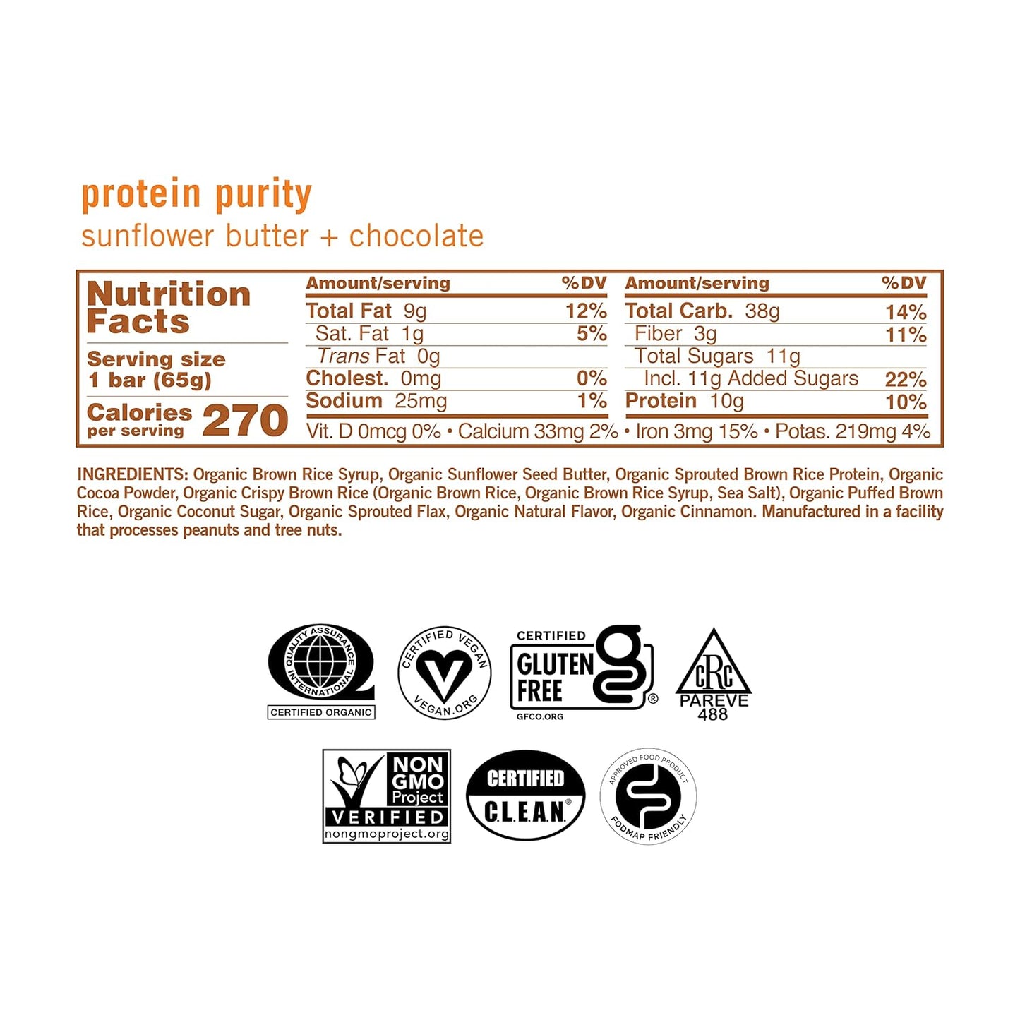 Organic Vegan Protein Bars - Sunflower Butter + Chocolate, 2.3 oz Bars, 12 Pack