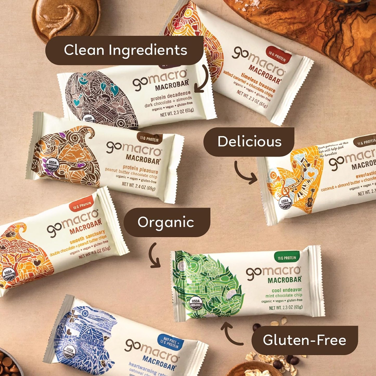 Organic Vegan Protein Bars Protein Variety Pack - GoMacro MacroBar (12 Count, 2.3-2.4 Ounce Bars)