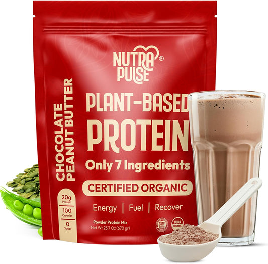 Organic Vegan Protein Powder - Plant-Based, Gluten-Free, 20g Protein, Ideal for Smoothies & Shakes - Chocolate Peanut Butter Flavor - 20 Servings