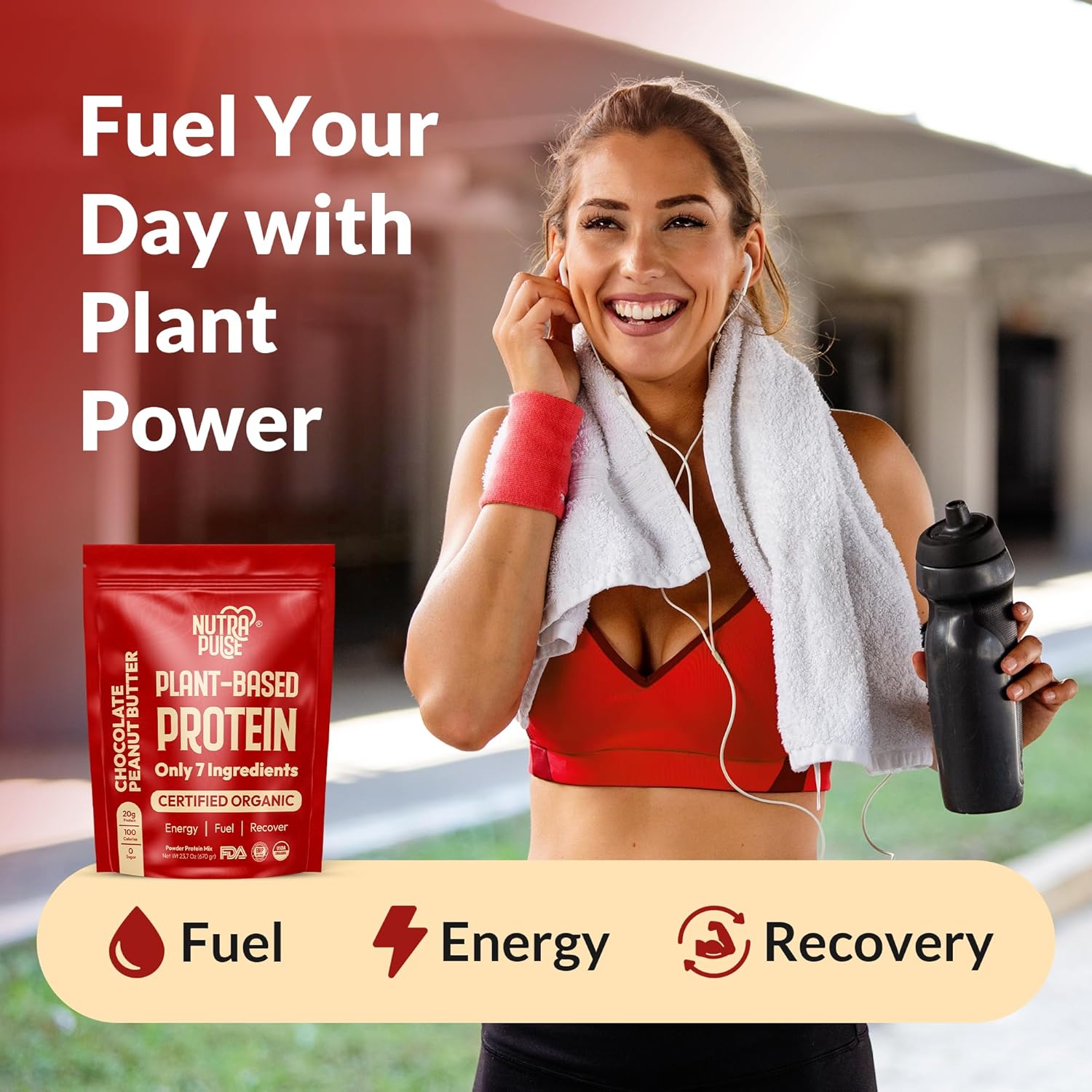 Organic Vegan Protein Powder - Plant-Based, Gluten-Free, 20g Protein, Ideal for Smoothies & Shakes - Chocolate Peanut Butter Flavor - 20 Servings