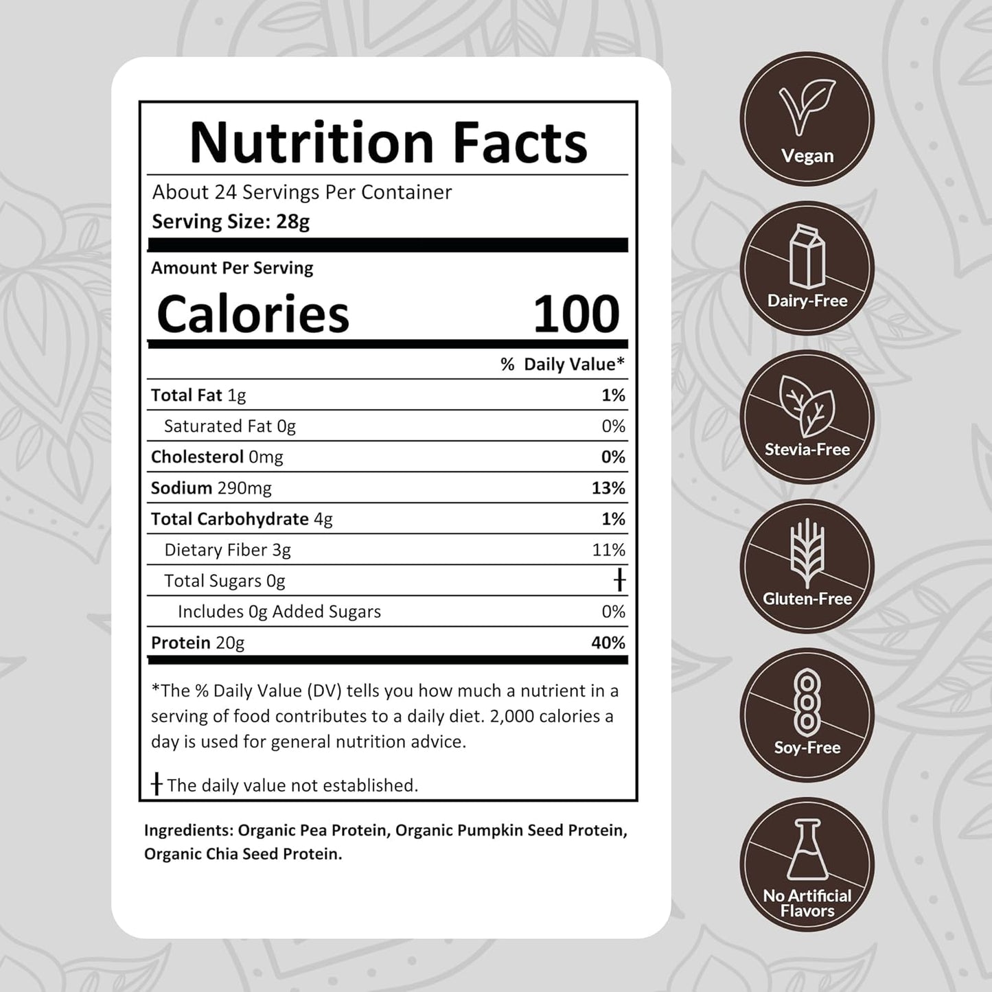 Organic Vegan Protein Powder Sample Pack - Plant-Based & Gluten-Free with 20g Protein per Serving, Ideal for Smoothies & Shakes (Unflavored, Pack of 8)