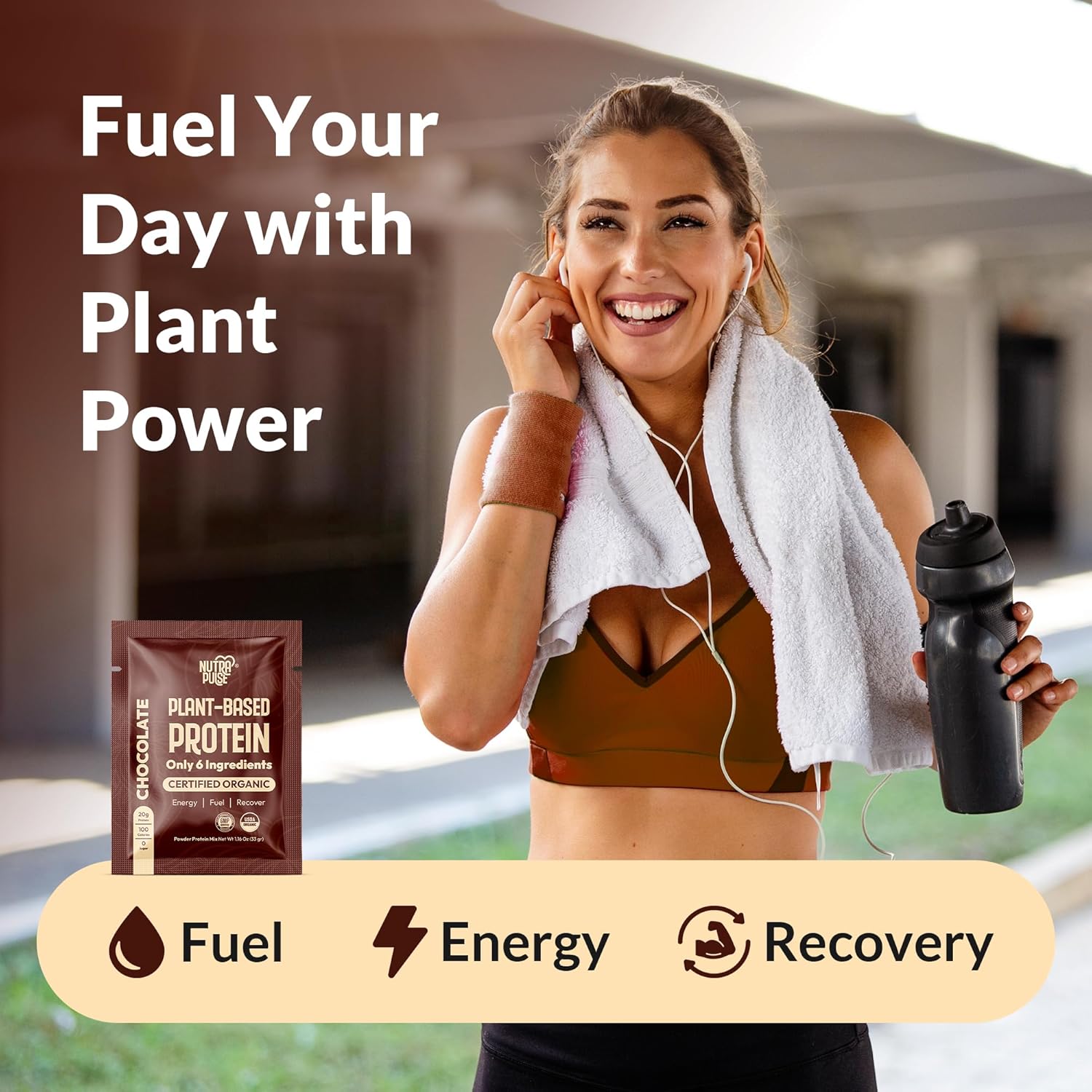 Organic Vegan Protein Powder Sample Pack - Plant-Based, Gluten-Free, Non GMO, 20g Protein Per Serving - Chocolate Flavor, Pack of 16