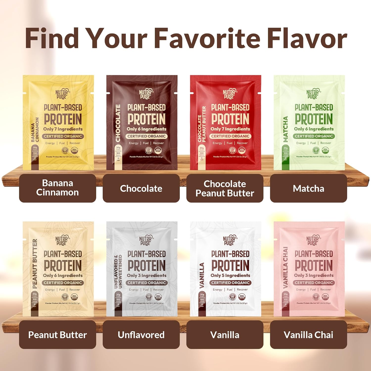 Organic Vegan Protein Powder Sample Pack - Plant-Based, Gluten-Free, Non GMO, 20g Protein Per Serving - Chocolate Flavor, Pack of 16