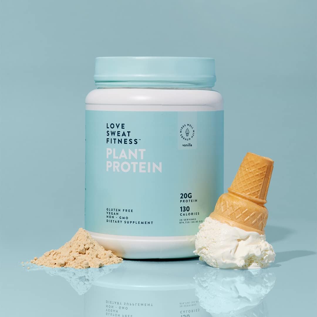 Organic Vegan Protein Powder Vanilla - 28 Servings, 20g Protein, No Sugar, Gluten Free, Non-GMO - Love Sweat Fitness