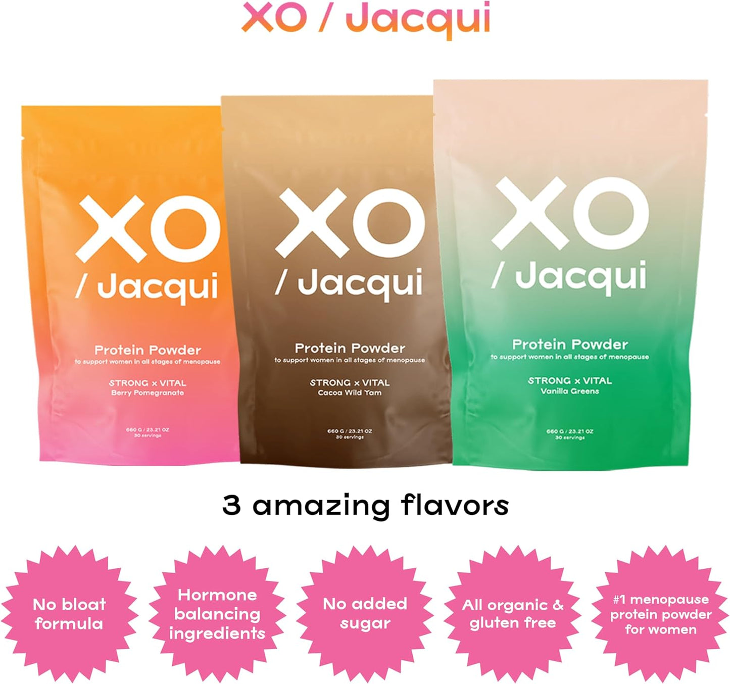 Organic & Vegan Protein Powder Variety Pack for Women by XO Jacqui - Made from Six Science-Backed Ingredients to Support Women's Health