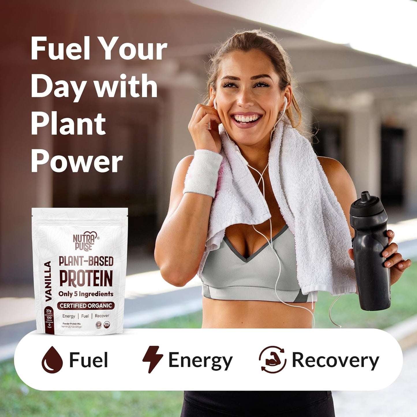 Organic Vegan Protein Powder with 20g Plant-Based Protein - Gluten-Free, Ideal for Smoothies & Shakes (Vanilla, 1pk, 20 Servings)
