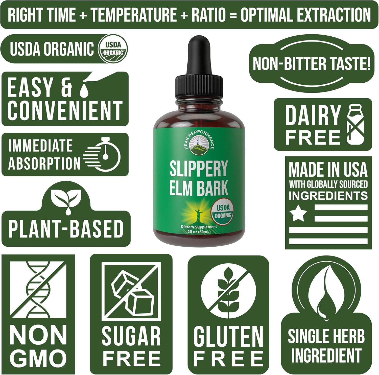 Organic Vegan Slippery Elm Bark Liquid Drops for Peak Performance. High Bioavailability Extract for Sore Throat, Irritated Stomach. No Sugar, Gluten. Tincture Supplement for Women, Men, Kids - BoostGo Australia