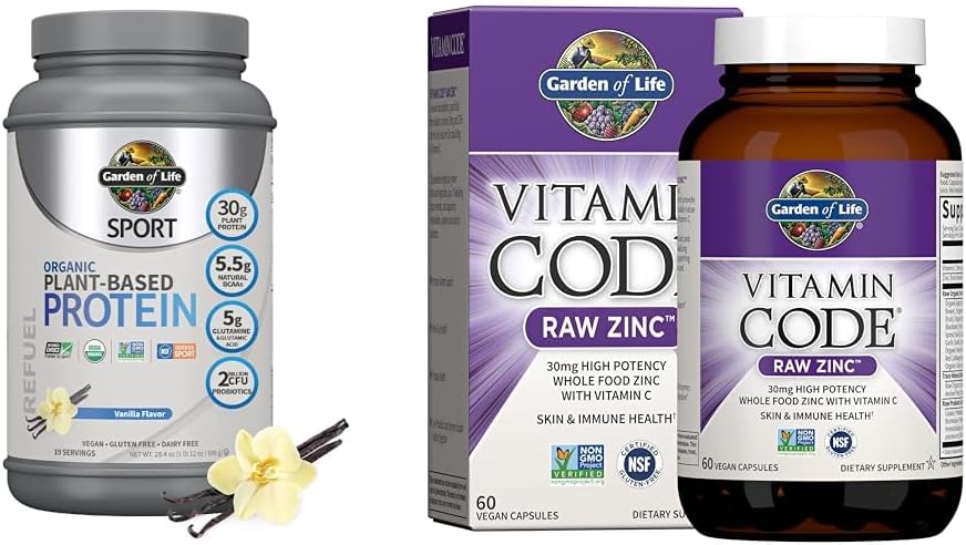 Organic Vegan Sport Protein Powder with Probiotics, BCAAs, Plant Protein, Zinc & Vitamin C Supplement