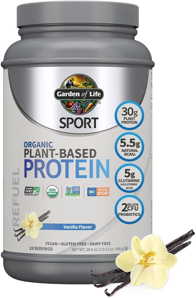 Organic Vegan Sport Protein Powder with Probiotics, BCAAs, Plant Protein, Zinc & Vitamin C Supplement