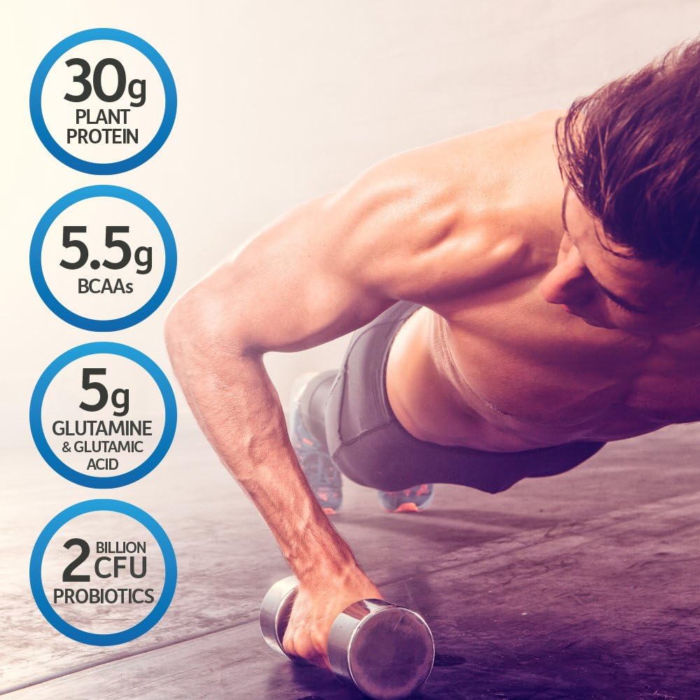 Organic Vegan Sport Protein Powder with Probiotics, BCAAs, Plant Protein, Zinc & Vitamin C Supplement