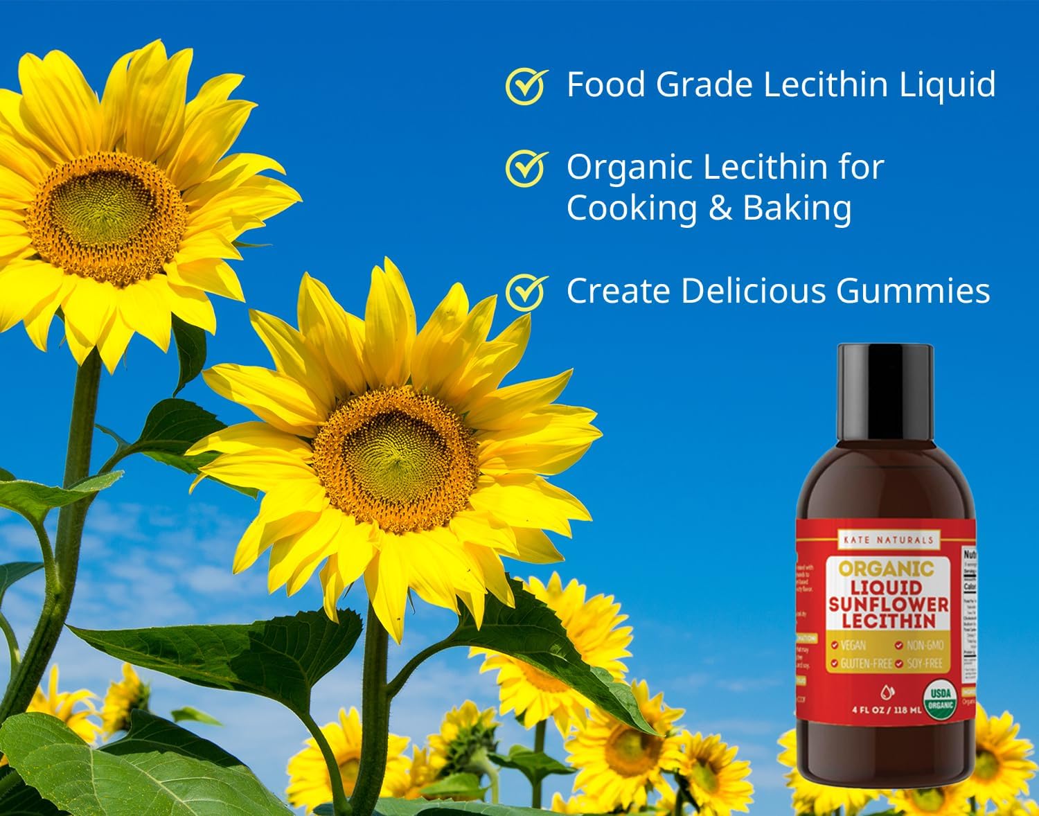 Organic Vegan Sunflower Lecithin Liquid for Cooking & Baking - 4oz Gluten-Free Supplement for Gummies, Smoothies, & Lactation - BoostGo Australia