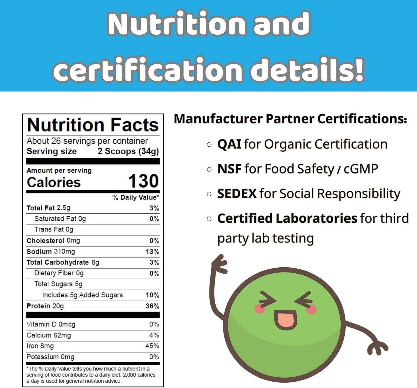 Organic Vegan Vanilla Flavored Pea Protein Powder (2lbs) - Non-GMO Plant-Based Nutrition by SYNERTECH NUTRITION
