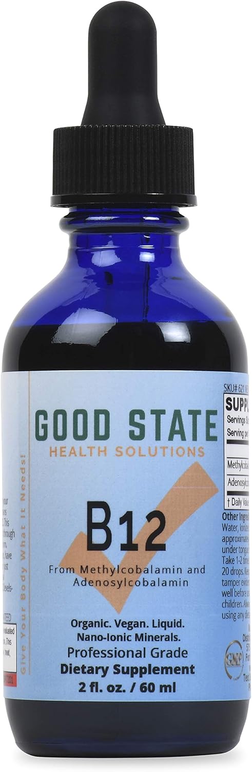 Organic Vegan Vitamin B12 Liquid Mineral Supplement | Professional Grade Sublingual Liquid | Nano-Ionic for Optimal Absorption | 2 Fl oz Bottle