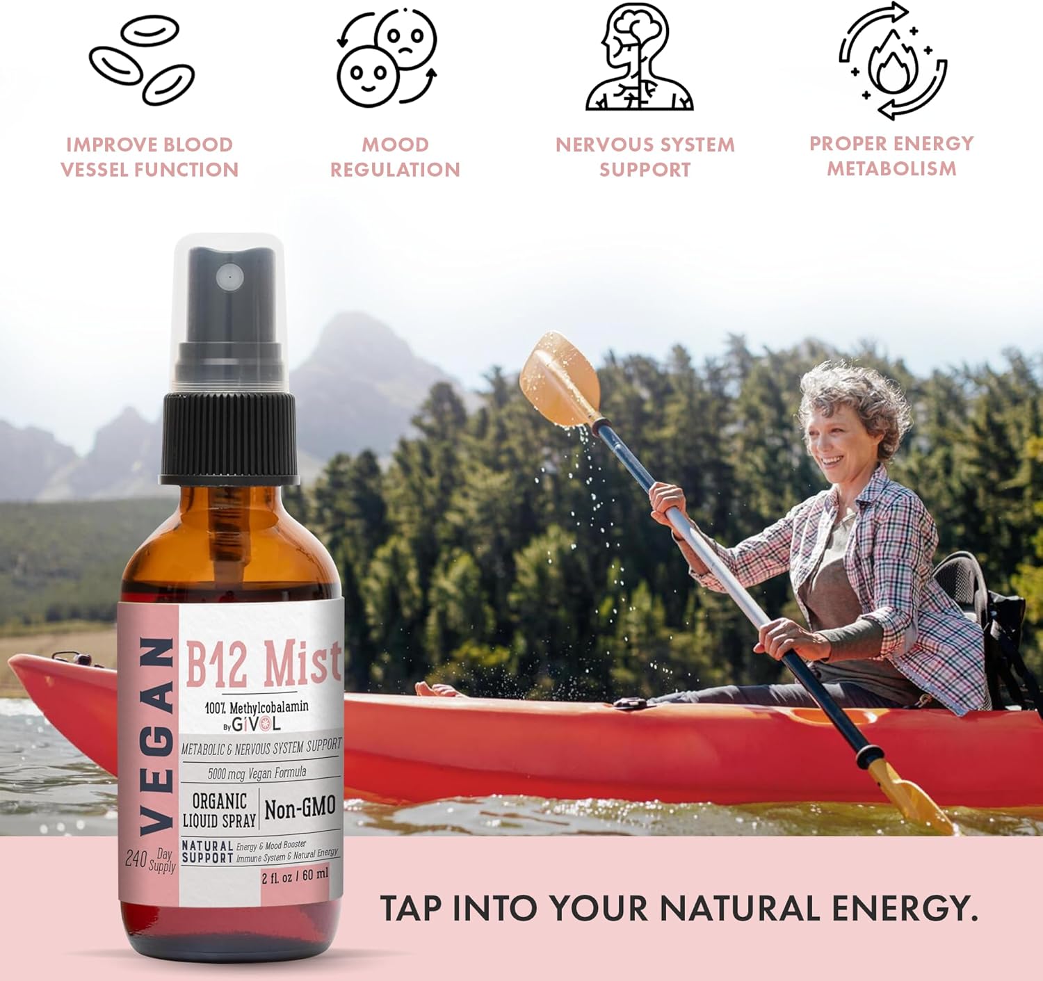 Organic Vegan Vitamin B12 Liquid Mist 5,000mcg Methylcobalamin - Quick Absorption, No Harsh Chemicals - Non-GMO, 240 Days Supply