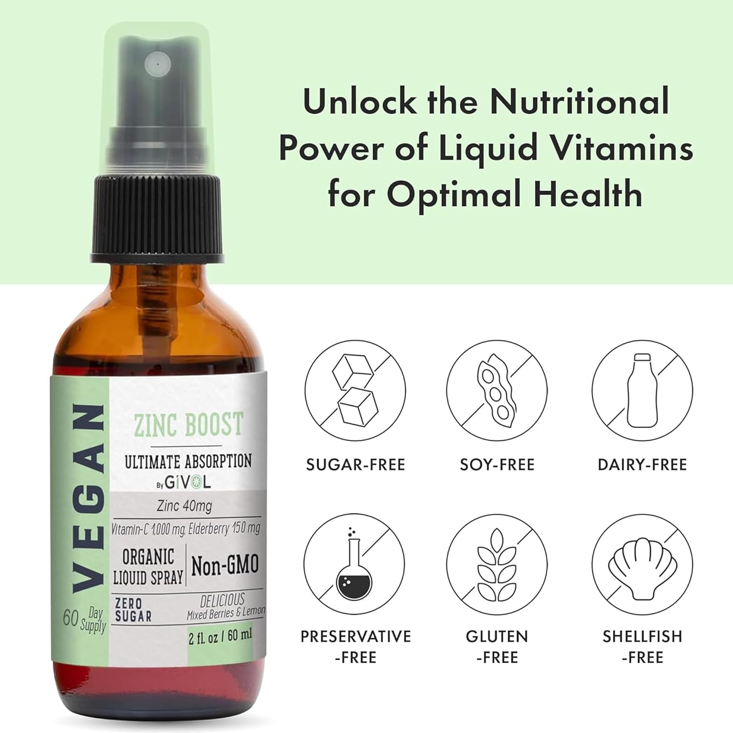 Organic Vegan Vitamin B12 Liquid Mist with Zinc Boost - 5,000mcg Methylcobalamin - Sugar Free with Vitamin C and Elderberry Extract - Non-GMO - Fast Absorption