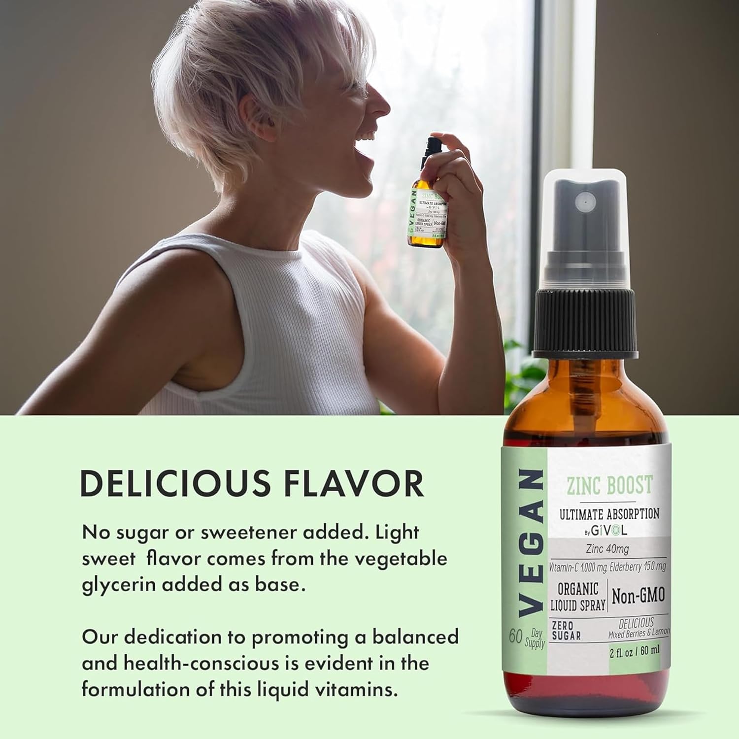 Organic Vegan Vitamin B12 Liquid Mist with Zinc Boost - 5,000mcg Methylcobalamin - Sugar Free with Vitamin C and Elderberry Extract - Non-GMO - Fast Absorption